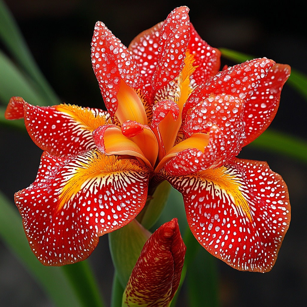 Black and Red Leopard-Patterned Iris (Iris spp.)