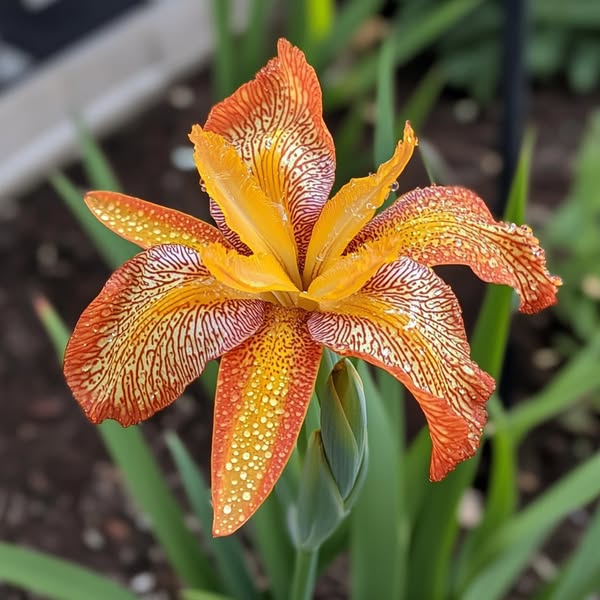 Black and Red Leopard-Patterned Iris (Iris spp.)