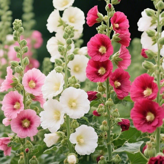 200pcs Mixed Color Hollyhock Seeds – Elegant, Vertical Flowers Loved by Bees and Butterflies