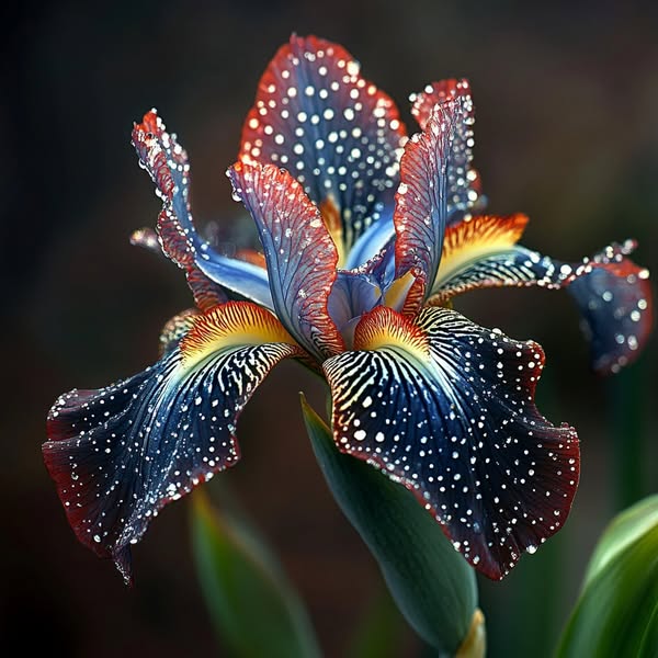 Black and Red Leopard-Patterned Iris (Iris spp.)