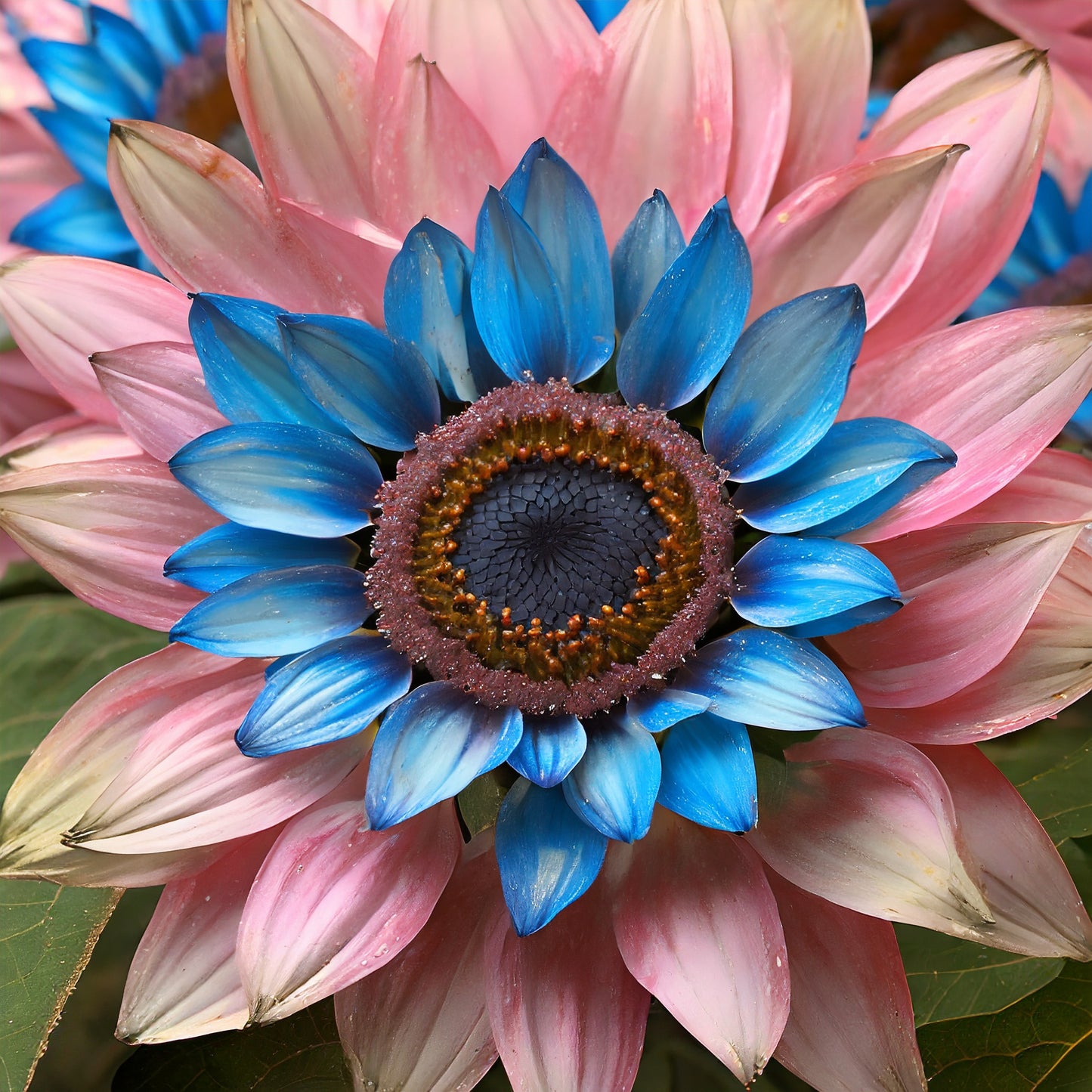 Double-flowered sunflower: blue-pink miracle 🌻🌻