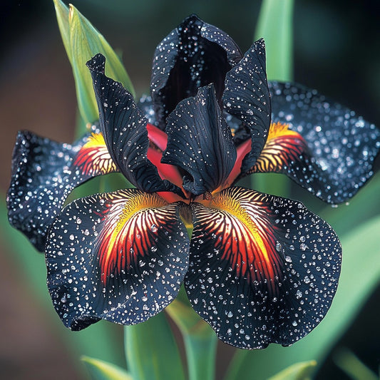 Black and Red Leopard-Patterned Iris (Iris spp.)