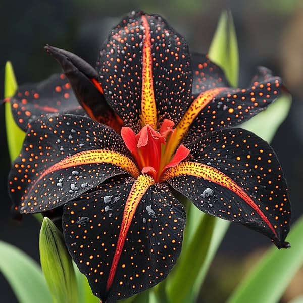 Black and Red Leopard-Patterned Iris (Iris spp.)